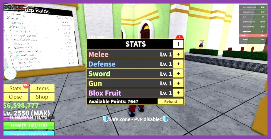 Roblox Blox Fruits stat reset NPC interface