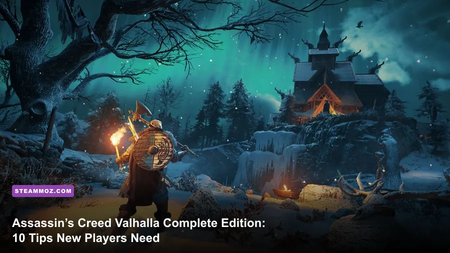 Eivor standing in the snowy Norwegian mountains in Assassin's Creed Valhalla