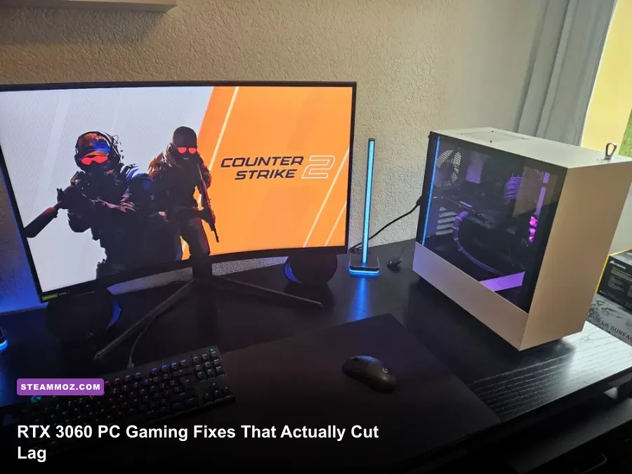 Gaming PC with NVIDIA GeForce RTX 3060 running a modern game