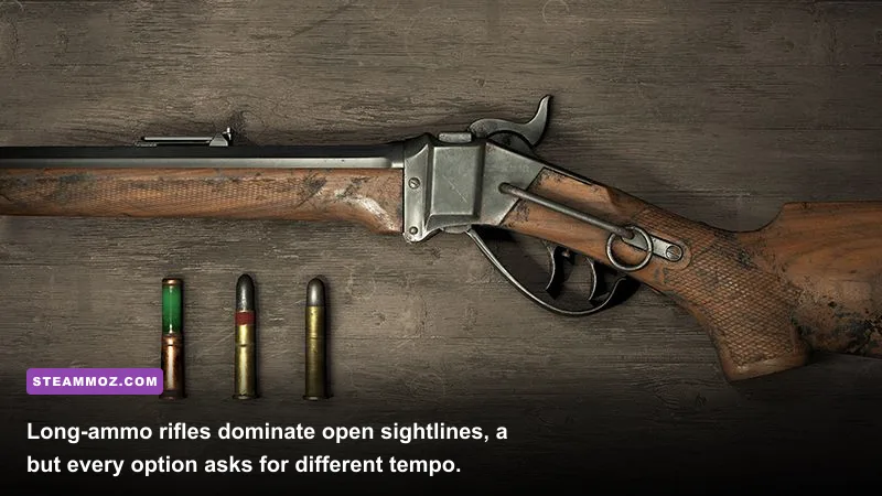 Hunt Showdown 1896 hunter using a Mosin Nagant near a compound