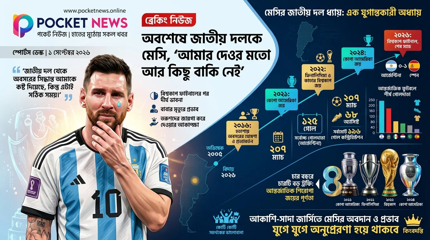 অবশেষে জাতীয় দলকে বিদায় বললেন মেসি, ‘আমার দেওয়ার মতো আর কিছু বাকি নেই’ অবশেষে জাতীয় দলকে বিদায় বললেন মেসি, ‘আমার দেওয়ার মতো আর কিছু বাকি নেই’