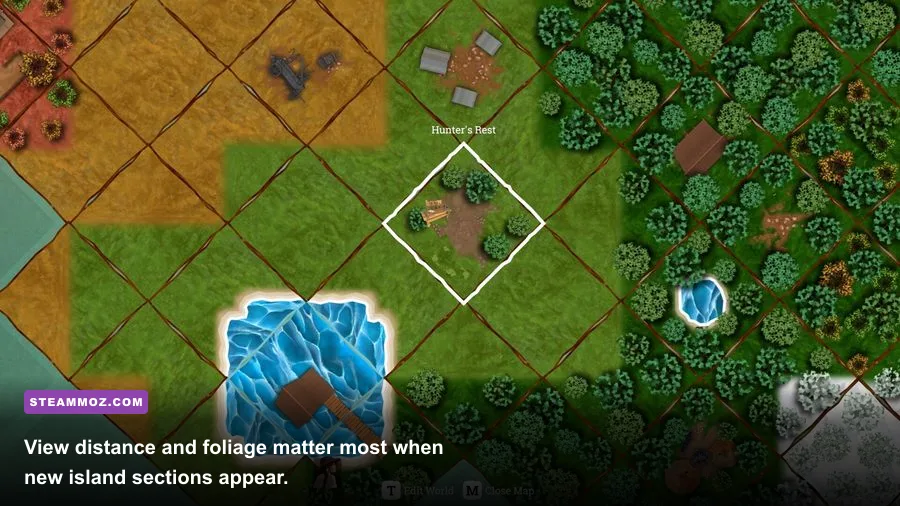 Above Snakes player exploring a detailed floating island
