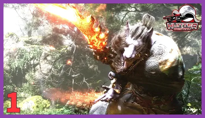 Guangzhi holding his double-headed fire glaive in Black Myth Wukong