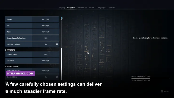 Assassin's Creed Origins PC graphics settings menu showing resolution and quality options
