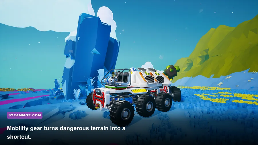 ASTRONEER player using a Hydrazine Jet Pack beside a rover