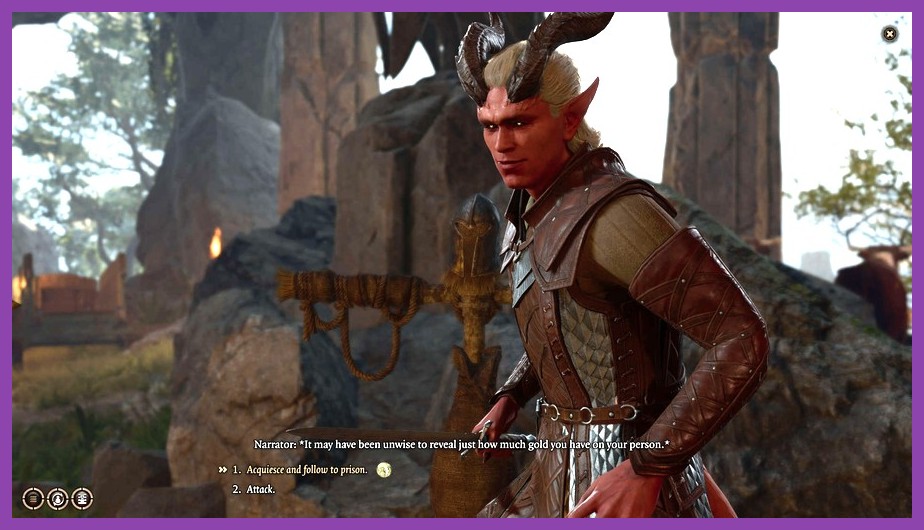 Custom player party discussing choices in a dramatic fantasy setting in Baldur's Gate 3