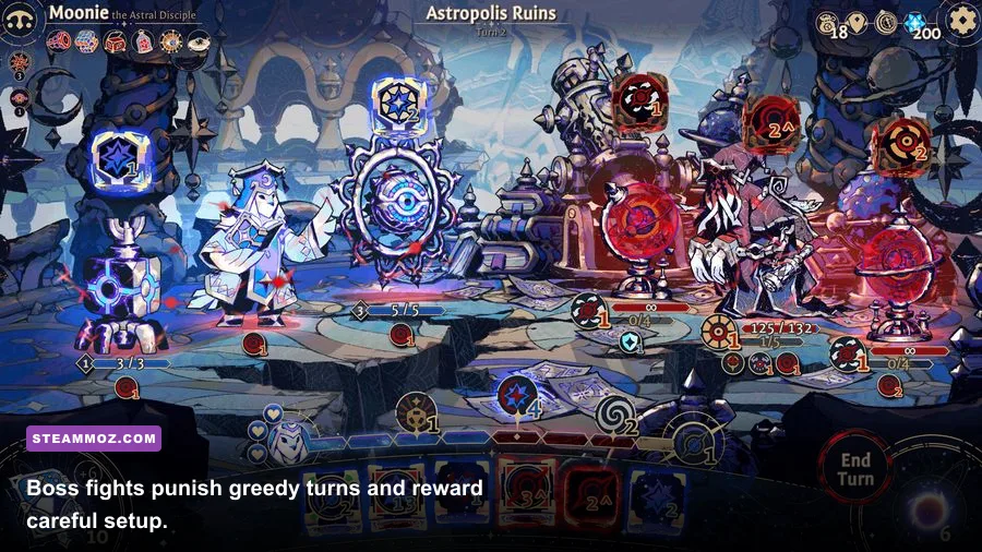 Astrea Six-Sided Oracles boss encounter with enemy intent and dice actions