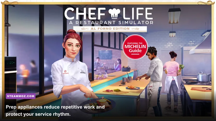 Chef Life A Restaurant Simulator preparation appliances including mandoline and mixer