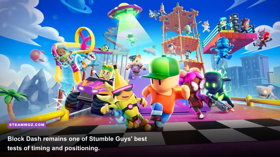 Stumble Guys Block Dash players avoiding incoming walls