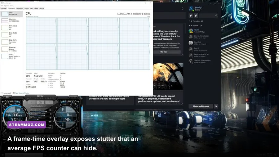 Call of Duty Vanguard PC performance monitoring overlay showing frame rate and latency