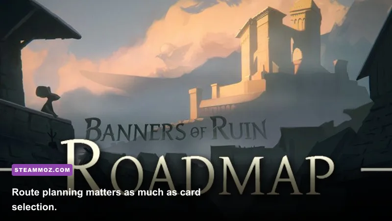 Banners of Ruin map showing battle shop and event route choices