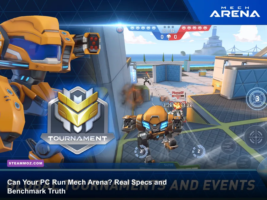 Mech Arena PC combat arena featuring Panther and Killshot mechs trading fire