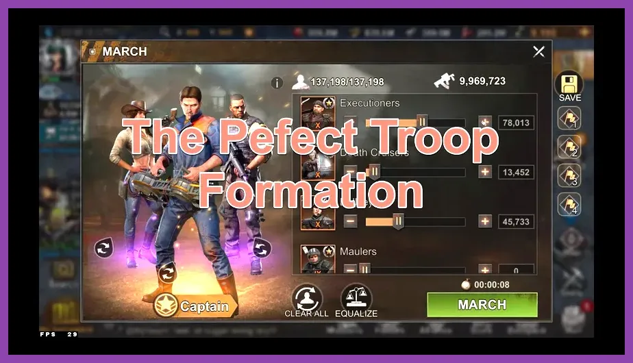 March deployment screen in State of Survival displaying troop ratios
