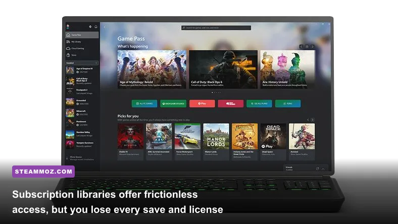 The Xbox PC Game Pass desktop app displaying its rotating game catalog