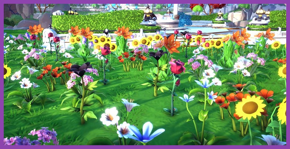 Player picking up colorful flowers in the Forest of Valor