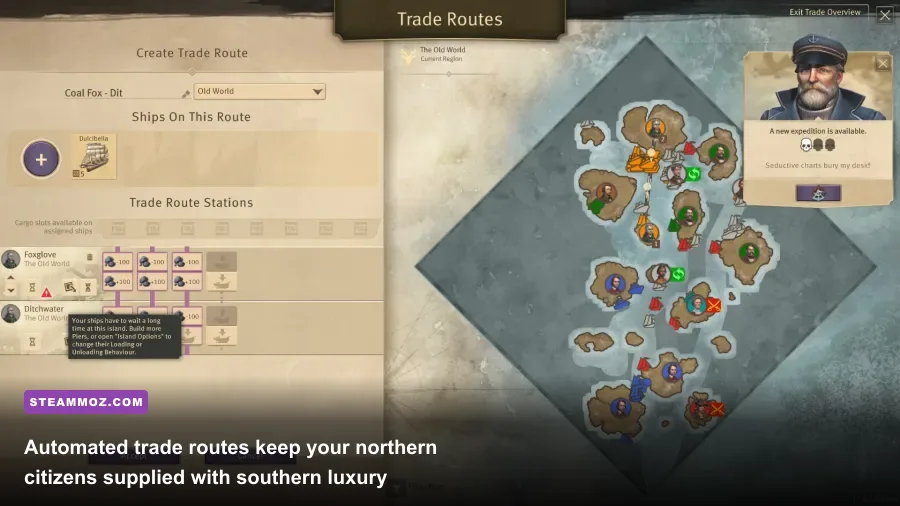 Configuring automatic trade routes between islands in Anno 1602