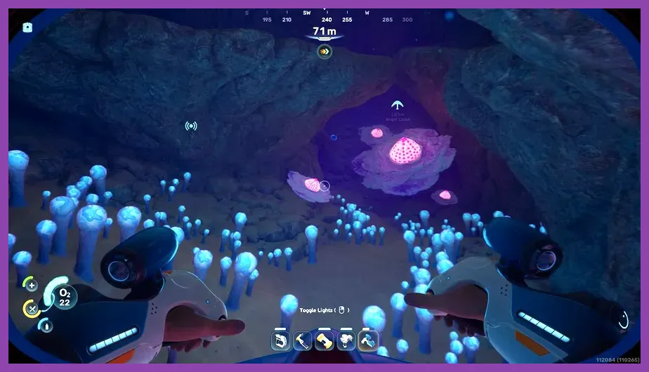 Subnautica 2 dark deep sea trench with glowing flora