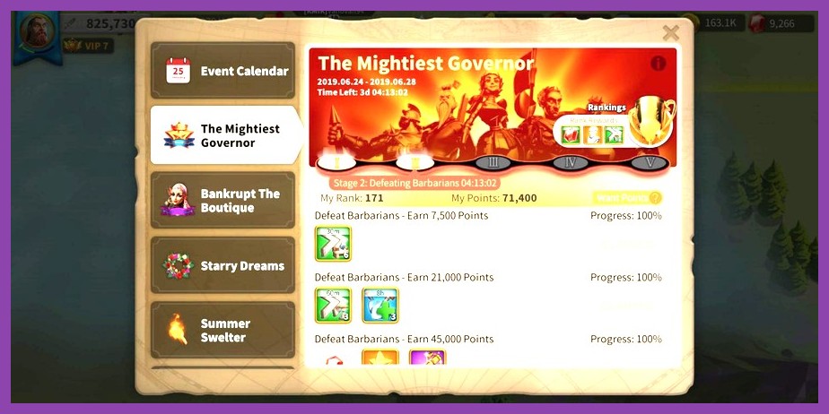 Rise of Kingdoms Mightiest Governor training event page