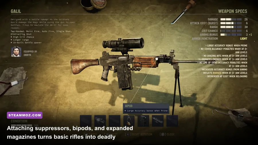 Jagged Alliance 3 weapon modding workbench interface
