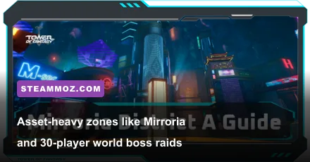 Dense urban environment of Mirroria in Tower of Fantasy stressing PC memory and CPU