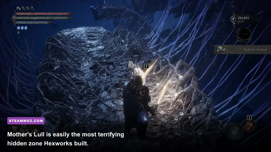 The eerie void of Mother's Lull showing floating platforms and eldritch geometry in Lords of the Fallen