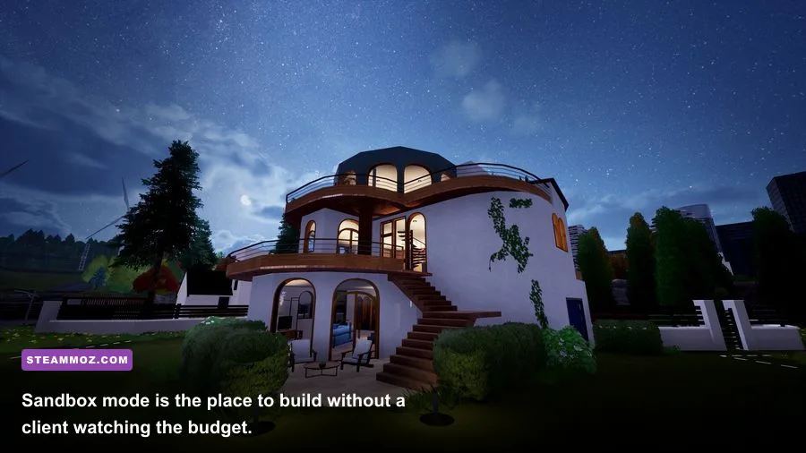 Architect Life sandbox custom home with garden and exterior landscaping