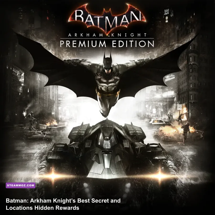 Batman gliding over Gotham City in Batman Arkham Knight Premium Edition