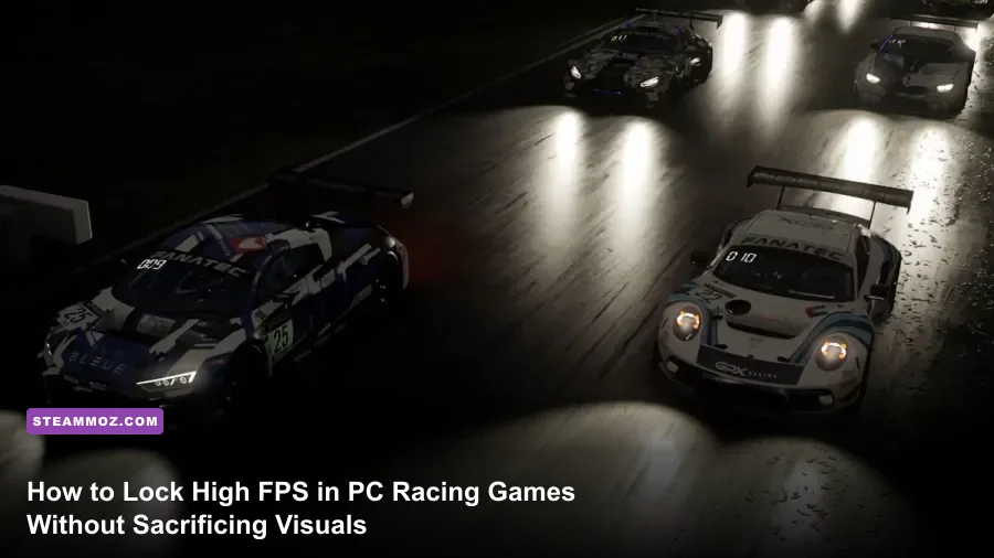 High performance PC racing cockpit view showing crisp motion and reflections