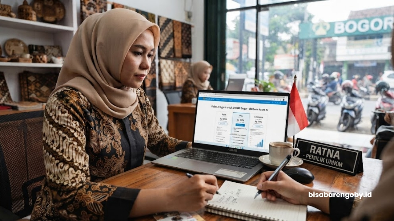 Pemilik bisnis meninjau paket AI Agent untuk UMKM di Bogor berbasis Azure AI