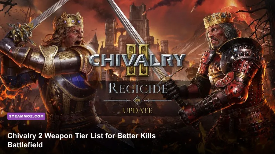 A knight fighting across a crowded medieval battlefield in Chivalry 2