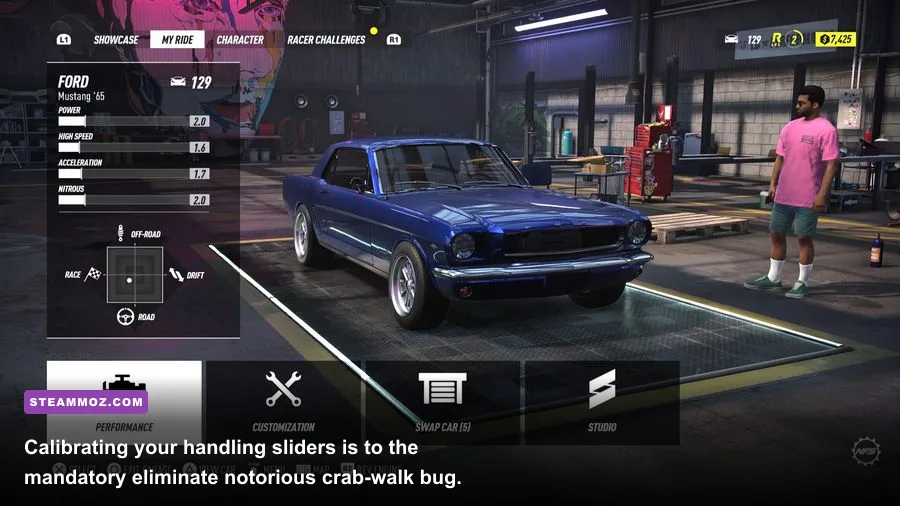 Performance handling tuning menu showing drift and grip sliders in Need for Speed