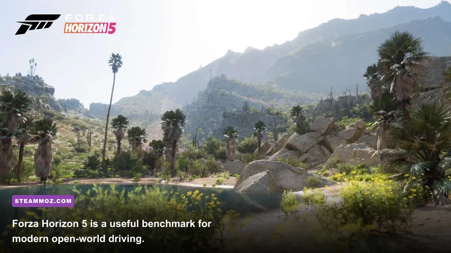Forza Horizon 5 PC gameplay at high settings with a sports car on a Mexican road