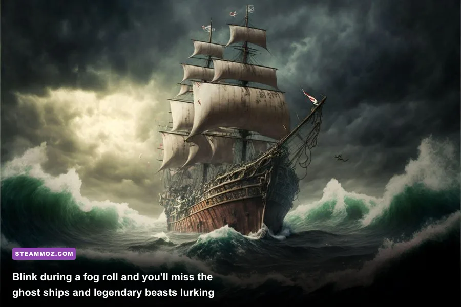 Steamer sailing through misty waters in Anno 1800