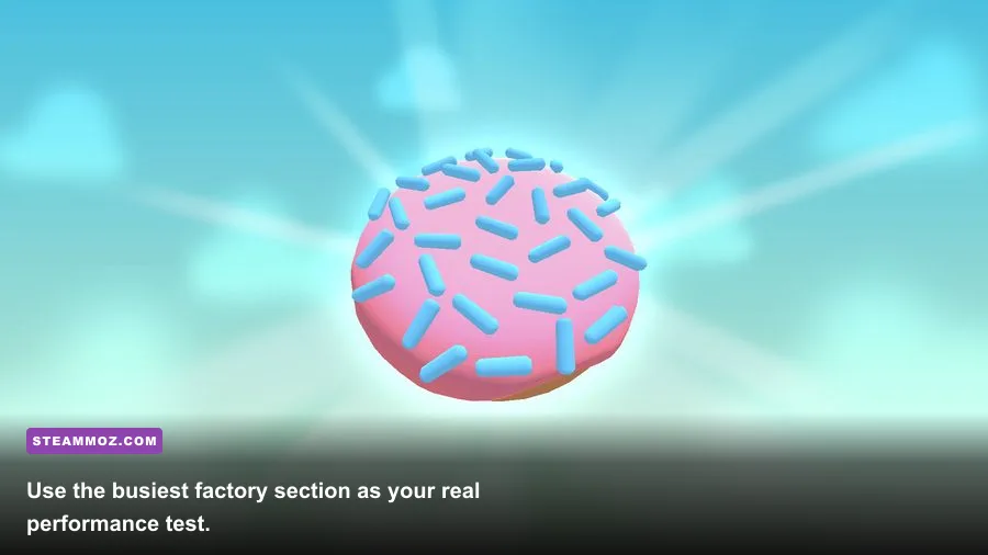 Freshly Frosted late-game factory with multiple conveyor belts and frosting machines