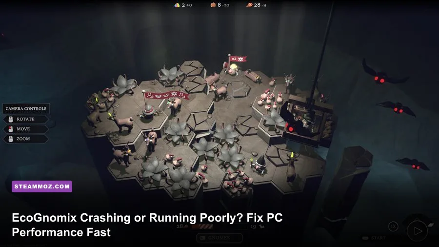EcoGnomix gnome settlement on a floating island during gameplay