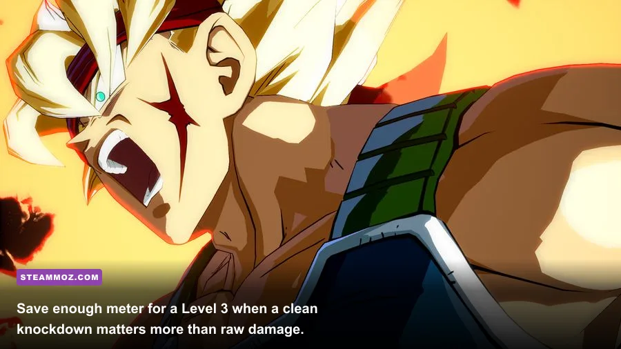 Bardock performing a dramatic Level 3 super attack in Dragon Ball FighterZ