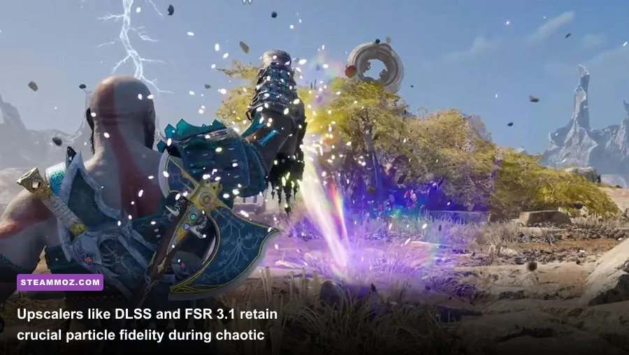 Atreus firing arrows in Midgard with intense particle effects