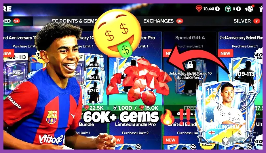 Opening high-tier gem reward packs in FC Mobile 26