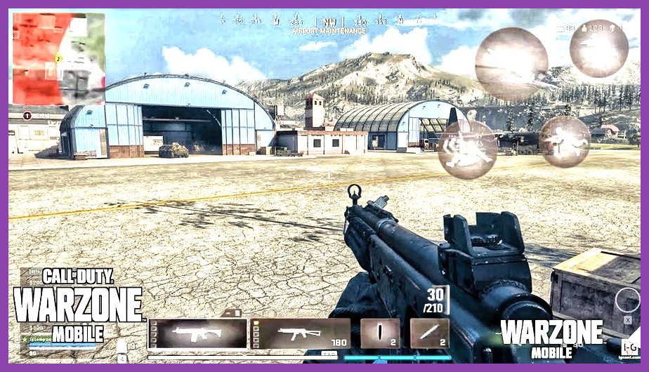 First person shooter view in Warzone Mobile showing realistic gun textures and lighting