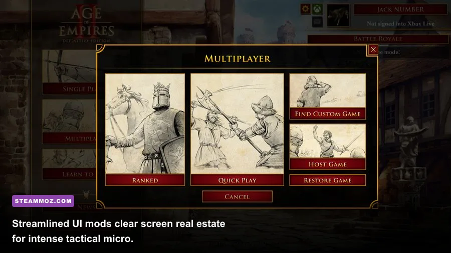 Minimalist transparent HUD overlay in Age of Empires PC