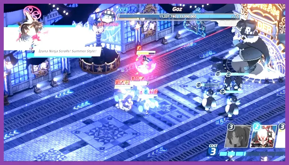 Blue Archive raid boss combat encounter against Binah or Perorodzilla