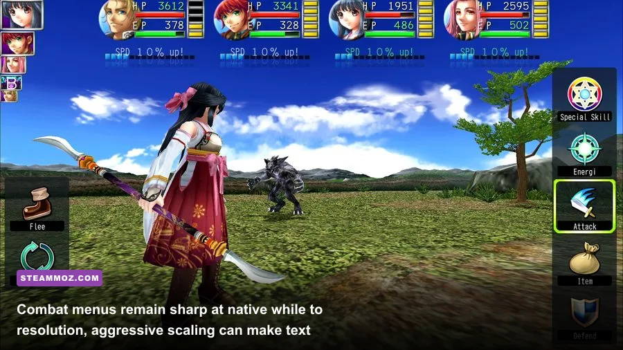 Alphadia Genesis 2 combat skill menu and party interface