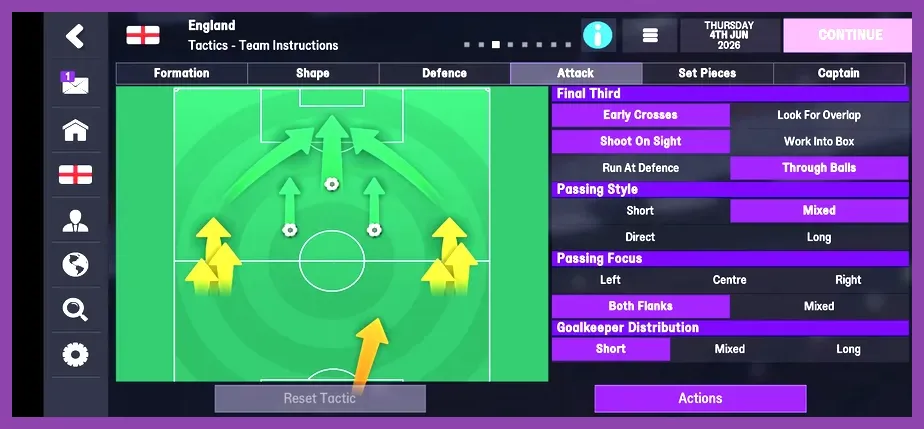 eFootball 2026 mobile tactical instructions and formation manager screen