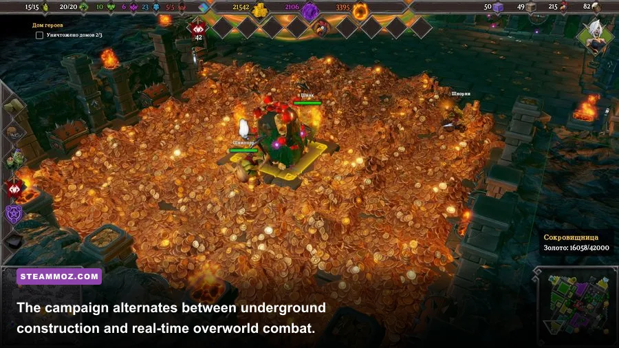 Dungeons 3 overworld campaign map with Thalya and evil forces