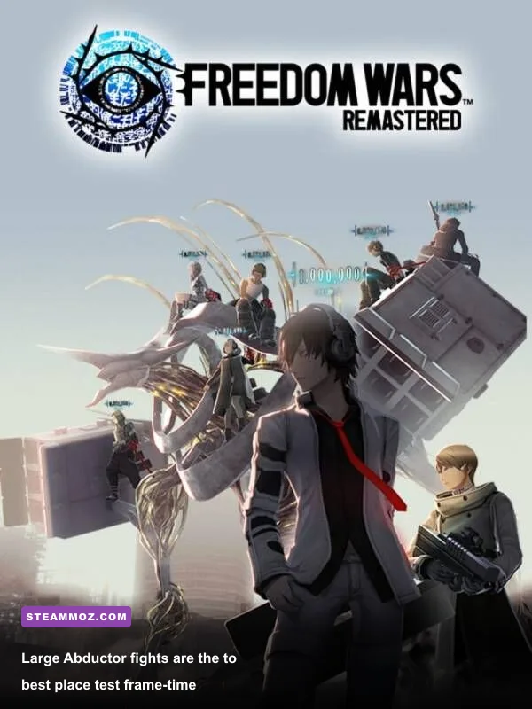 Freedom Wars Remastered combat against a giant Abductor using a Thorn