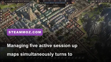 World session map view in Anno 1800 showing multiple operational regions