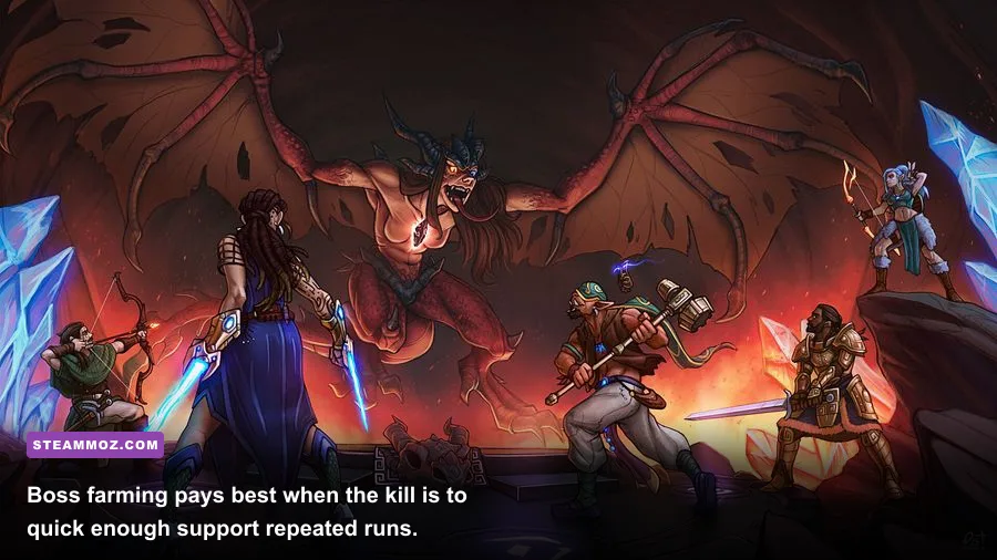 Dreamscape boss battle arena with player character and loot rewards