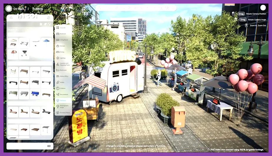 inZOI city street filled with NPC Zois during a character interaction