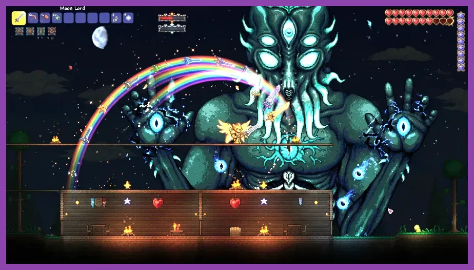 Terraria player dodging the deadly Phantasmal Deathray attack