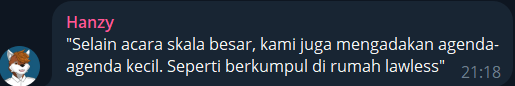 Screenshot chat Hanzy soal furmeet kecil-kecilan di rumah member
